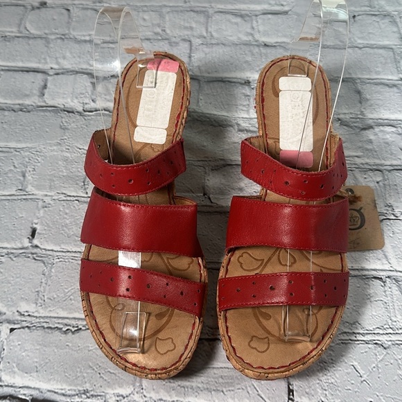 Born Wedge Sandals Women's 9 EU 40.5 Brick Red Leather Cork Wedge Shoes - Picture 3 of 16
